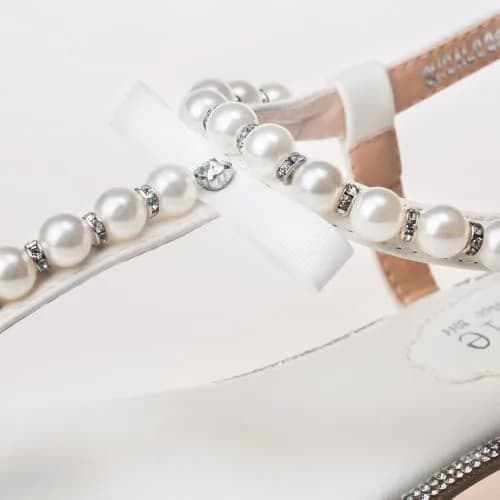 SheSole Women's Pearl Wedding Sandals, Flat T-Strap, White, US 8 | Elegant Summer Flat Sandals with Pearl Embellishments thumbnail 6