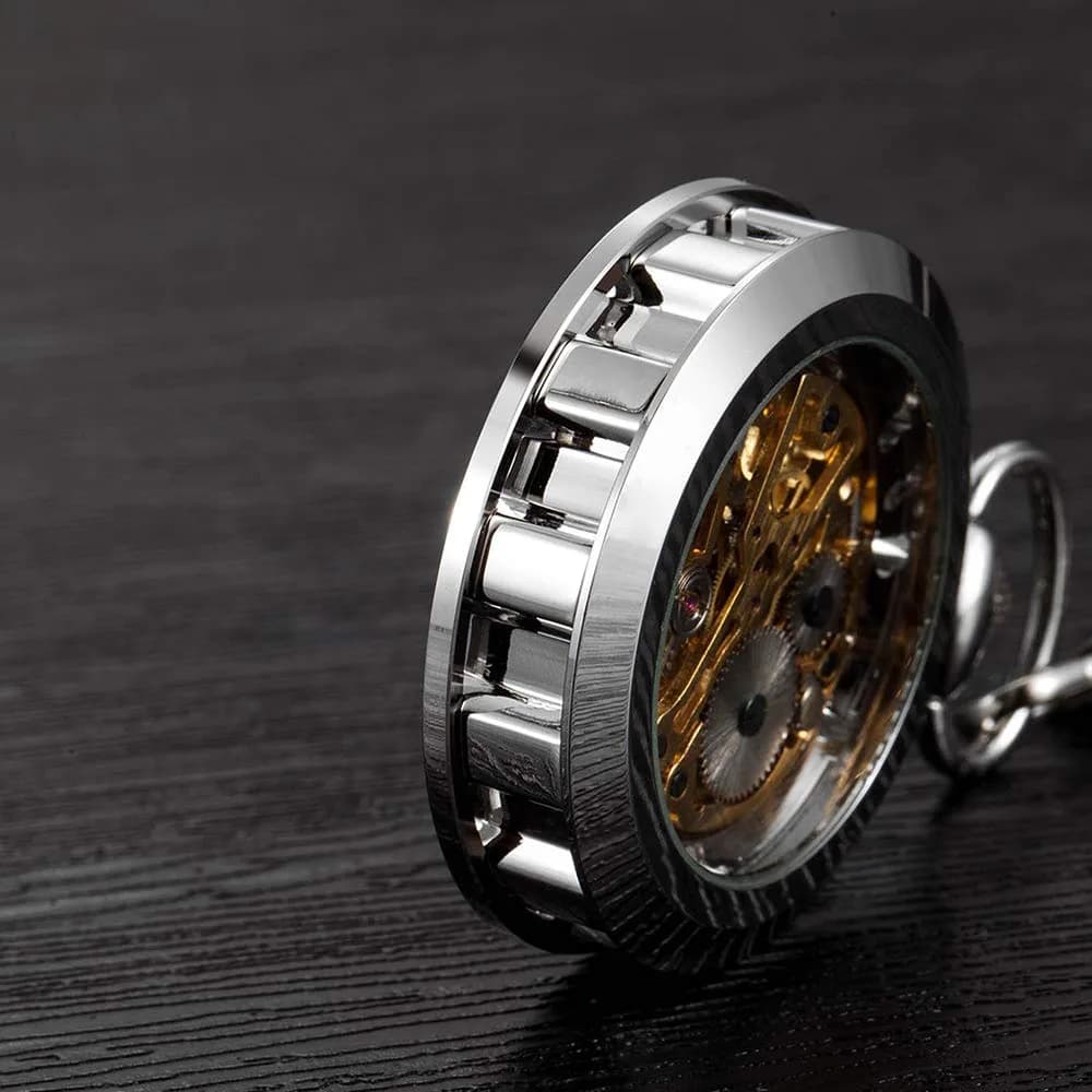 VIGOROSO Mens Classic Steampunk Pocket Watch Gold Skeleton Hand Wind Mechanical Watches in Box | Unique Skeleton Dial, Hand-Wound, 30H Power thumbnail 5