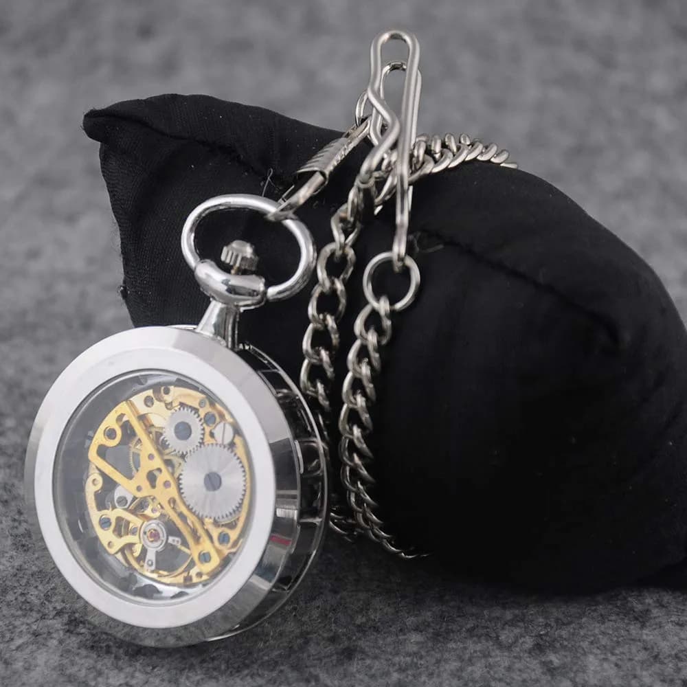 VIGOROSO Vintage Mechanical Pocket Watch with Chain | 4.3 cm (1.75 Inch) Case | Gold & Roman Numeral Dial - view 3