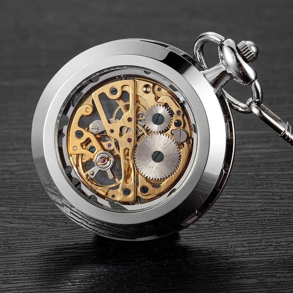 VIGOROSO Vintage Mechanical Pocket Watch with Chain | 4.3 cm (1.75 Inch) Case | Gold & Roman Numeral Dial - view 4