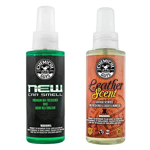 Chemical Guys New Car & Leather Scent Air Freshener Sample Kit 2 x 4 Fl Oz (8 Fl Oz Total) | Odor Eliminating Spray for Automotive Interiors thumbnail 1