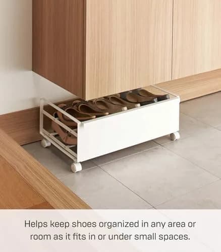 YAMAZAKI Home Frame Rolling Shoe Rack | Compact Steel Shoe Organizer with Wheels, Holds 4 Shoes, 6 Heels thumbnail 4
