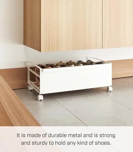YAMAZAKI Home Frame Rolling Shoe Rack | Compact Steel Shoe Organizer with Wheels, Holds 4 Shoes, 6 Heels thumbnail 5