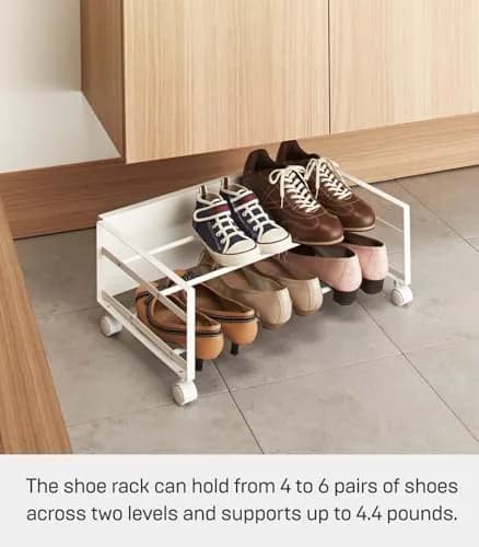 YAMAZAKI Home Frame Rolling Shoe Rack | Compact Steel Shoe Organizer with Wheels, Holds 4 Shoes, 6 Heels thumbnail 3