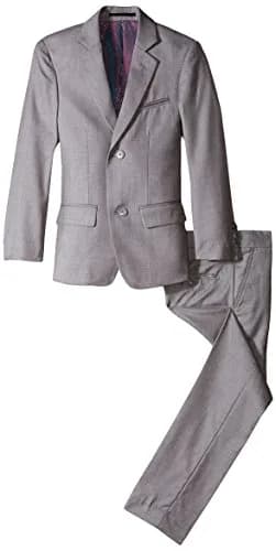 Isaac Mizrahi Slim Boys 2 Piece Linen/Cotton Suit Light Grey 14 | Slim Fit Suit for Boys thumbnail 1