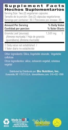 Bio Nutrition Graviola Soursop 60 Vegetarian Capsules Gluten Free Herbal Supplement | Supports Natural Wellness thumbnail 7