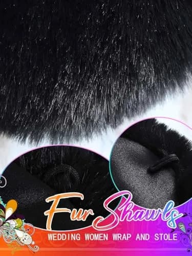 Aukmla Women's Wedding Fur Wraps and Shawls Bridal Fur Stoles Scarf with Rhinestones Brooch for Bride and Bridesmaids (Black, US 4-14 (S-M)) | Elegant Bridal Fur Wrap thumbnail 5