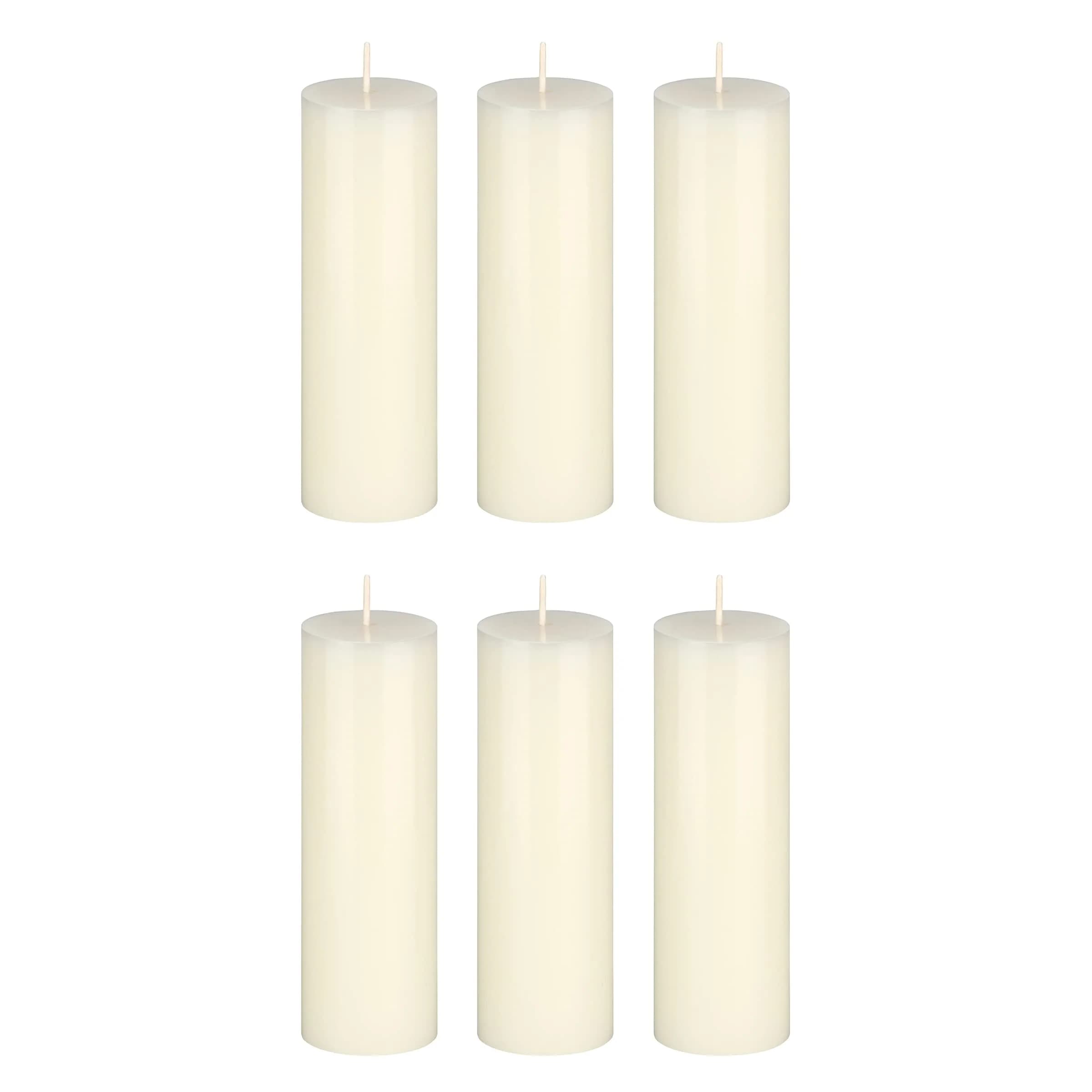 Mega Candles 6 pcs Unscented Ivory Pillar Candles | Hand Poured Premium Wax, 2 Inch x 6 Inch — Ivory