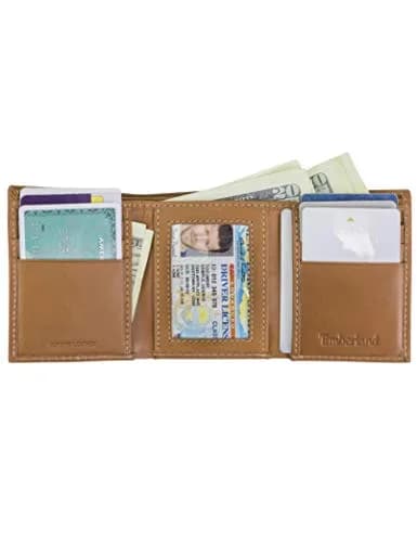 Timberland Men's Leather Trifold Wallet With Id Window, Tan (Cloudy), One Size | Genuine Italian Leather Slim Design thumbnail 4