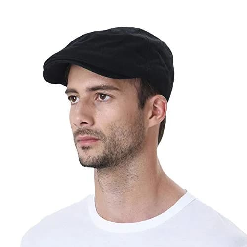 WITHMOONS Simple Newsboy Hat Flat Cap SL3026 | Summer Cotton Style, One Size, Black thumbnail 1