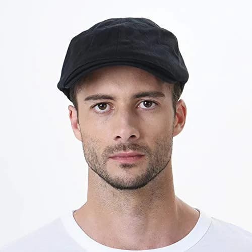 WITHMOONS Simple Newsboy Hat Flat Cap SL3026 | Summer Cotton Style, One Size, Black thumbnail 2