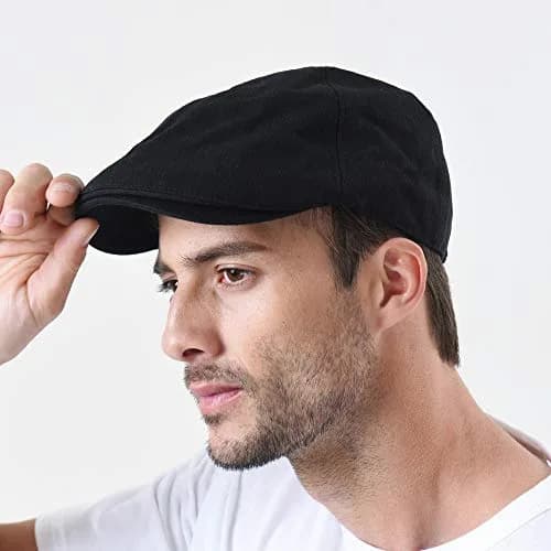 WITHMOONS Simple Newsboy Hat Flat Cap SL3026 | Summer Cotton Style, One Size, Black thumbnail 3
