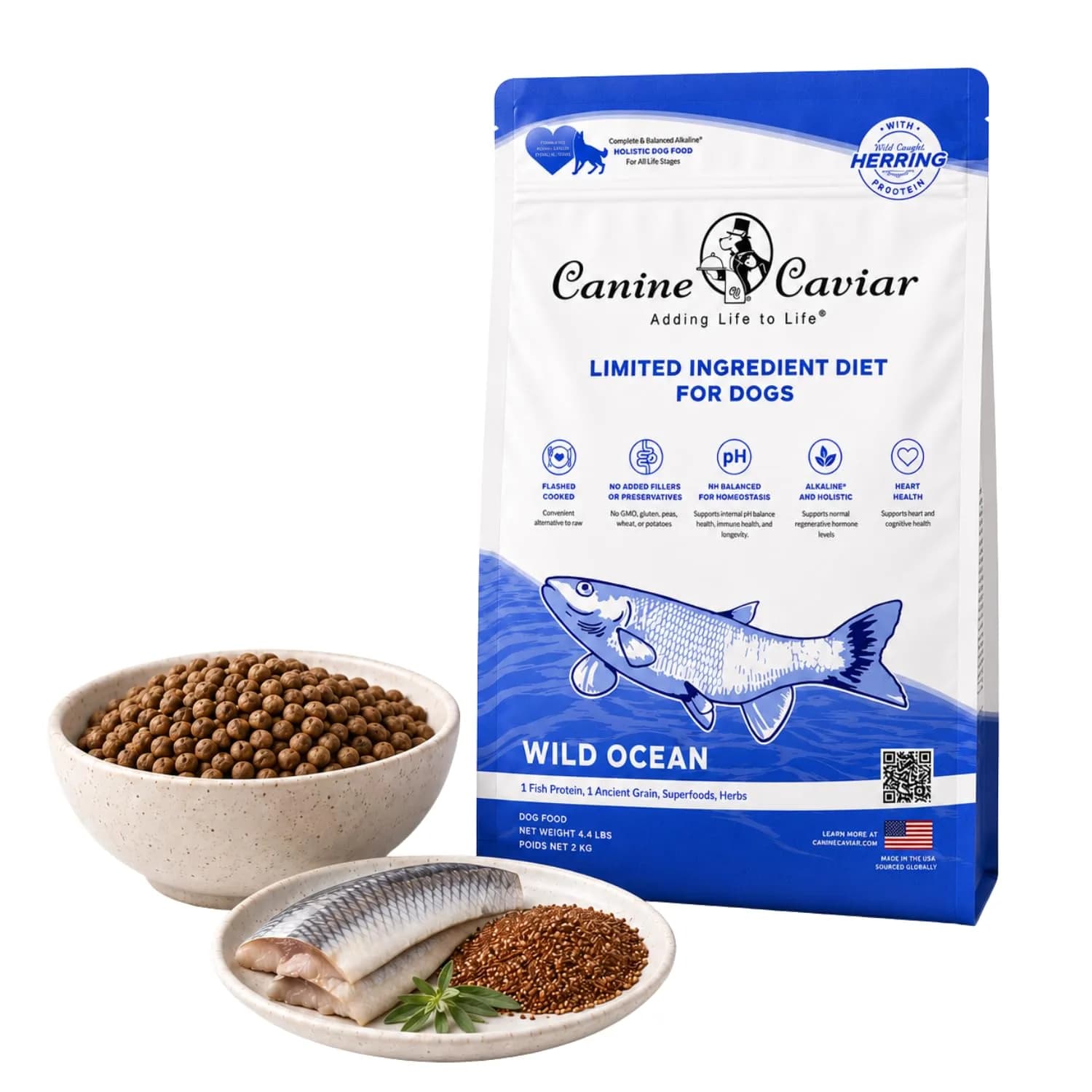 Canine Caviar Wild Ocean Dry Dog Food Herring & Teff 22 lb | Alkaline, Limited Ingredient, Natural Nutrition