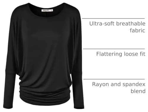 Lock and Love Women's Casual Flowy Batwing Dolman Top | Soft & Comfortable Loose Fit Pullover S Black thumbnail 4