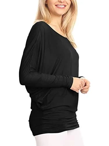 Lock and Love Women's Casual Flowy Batwing Dolman Top | Soft & Comfortable Loose Fit Pullover S Black thumbnail 5