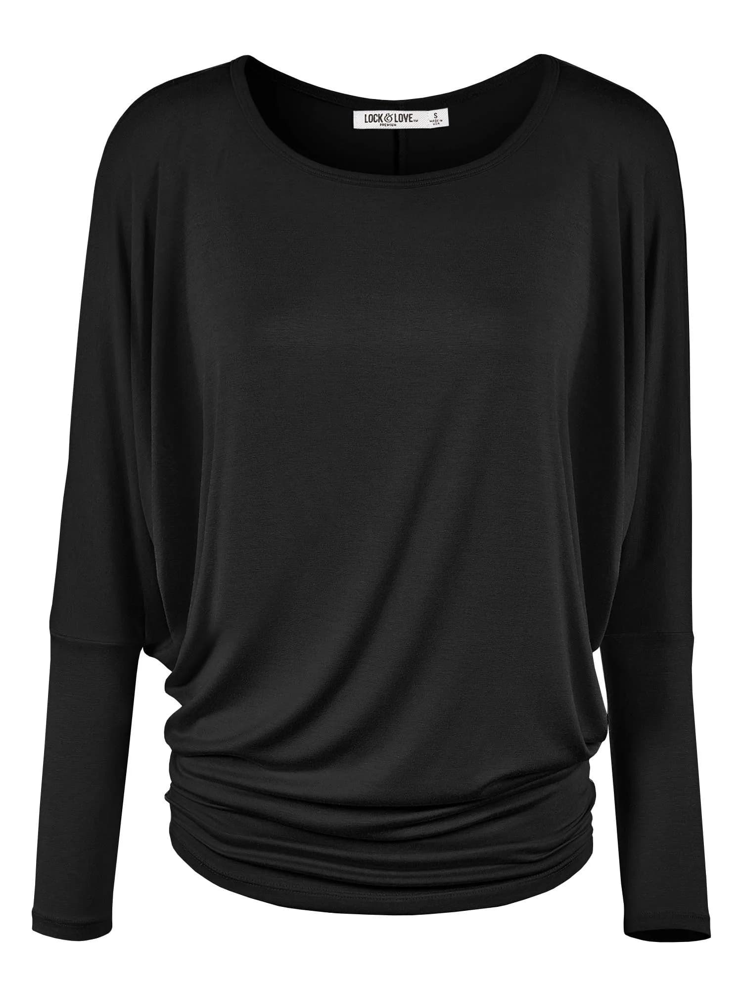 Lock and Love Women's Casual Flowy Batwing Dolman Top 3X-Large | Soft & Comfortable Loose Fit Pullover — Wt826_black / 3X-Large