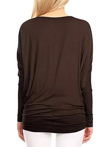 Lock and Love Women's Casual Flowy Batwing Dolman Top | Soft & Comfortable Loose Fit Pullover M Brown thumbnail 5
