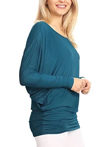 Lock and Love Women's Batwing Dolman Top, Teal | Soft & Flowy Long Sleeve Shirt thumbnail 5