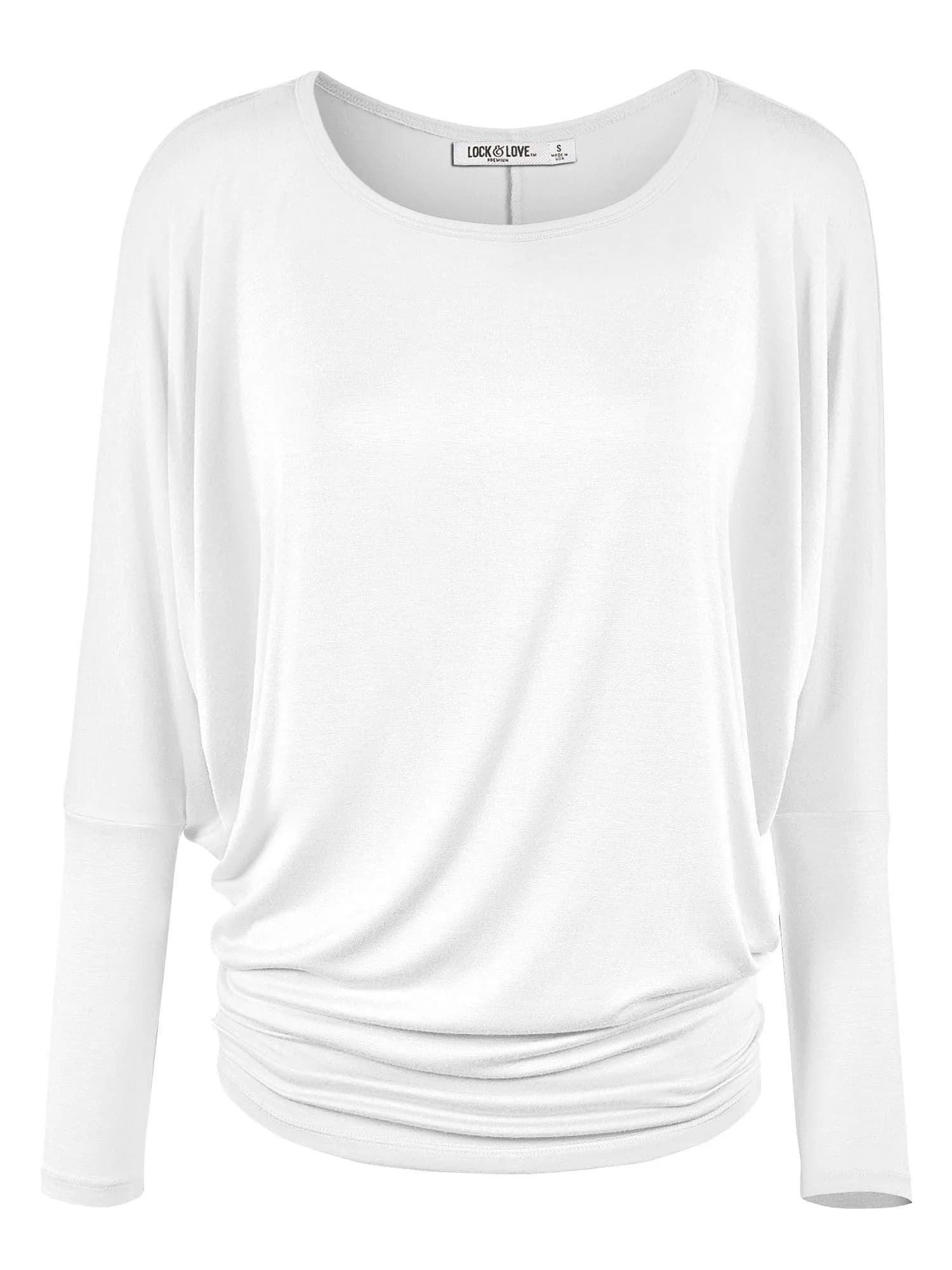 Lock and Love Women's Casual Flowy Batwing Dolman Top | Soft & Comfortable Loose Fit Pullover M White