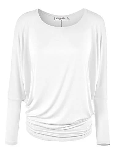 Lock and Love Women's Casual Flowy Batwing Dolman Top | Soft & Comfortable Loose Fit Pullover M White thumbnail 1