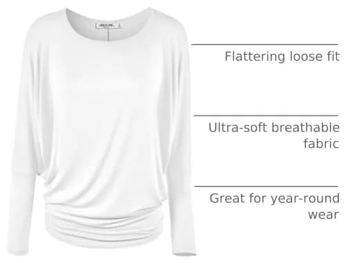 Lock and Love Women's Casual Flowy Batwing Dolman Top | Soft & Comfortable Loose Fit Pullover M White thumbnail 4