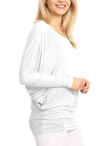Lock and Love Women's Casual Flowy Batwing Dolman Top | Soft & Comfortable Loose Fit Pullover M White thumbnail 5