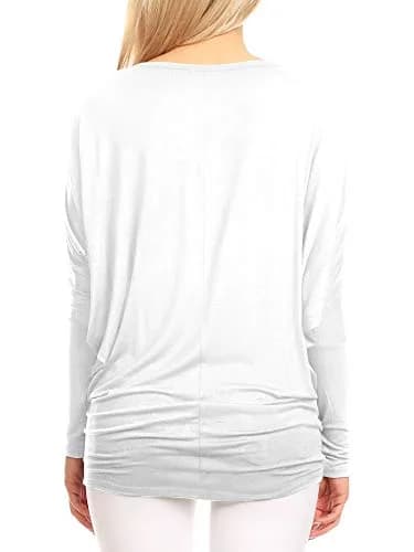 Lock and Love Women's Casual Flowy Batwing Dolman Top | Soft & Comfortable Loose Fit Pullover M White thumbnail 6