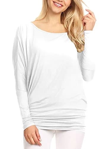 Lock and Love Women's Casual Flowy Batwing Dolman Top | Soft & Comfortable Loose Fit Pullover M White thumbnail 2