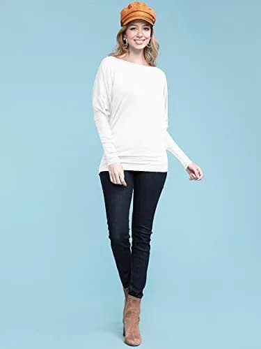 Lock and Love Women's Casual Flowy Batwing Dolman Top | Soft & Comfortable Loose Fit Pullover M White thumbnail 3
