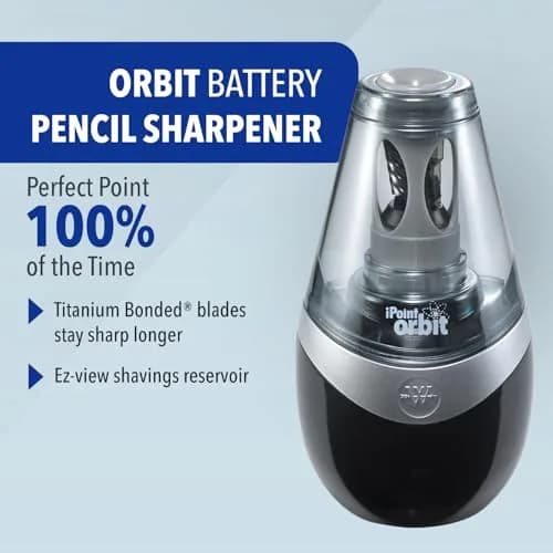 Westcott iPoint Orbit Battery-Powered Pencil Sharpener for Home and Office, Black | Auto Sensor & Titanium Blades thumbnail 2