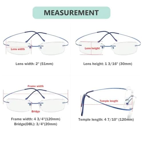 Eyekepper 1.00 Reading Glasses for Men and Women | Blue Rimless Magnifiers with 1 Diopter (120mm arm) thumbnail 4