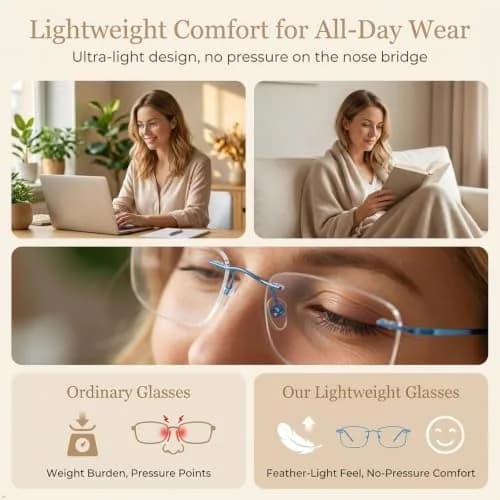 Eyekepper 1.00 Reading Glasses for Men and Women | Blue Rimless Magnifiers with 1 Diopter (120mm arm) thumbnail 5