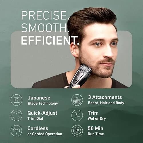 Panasonic ER-GB80-S Multi-Groomer Beard Trimmer for Men | 39 Length Settings, Corded/Cordless, Silver - view 2