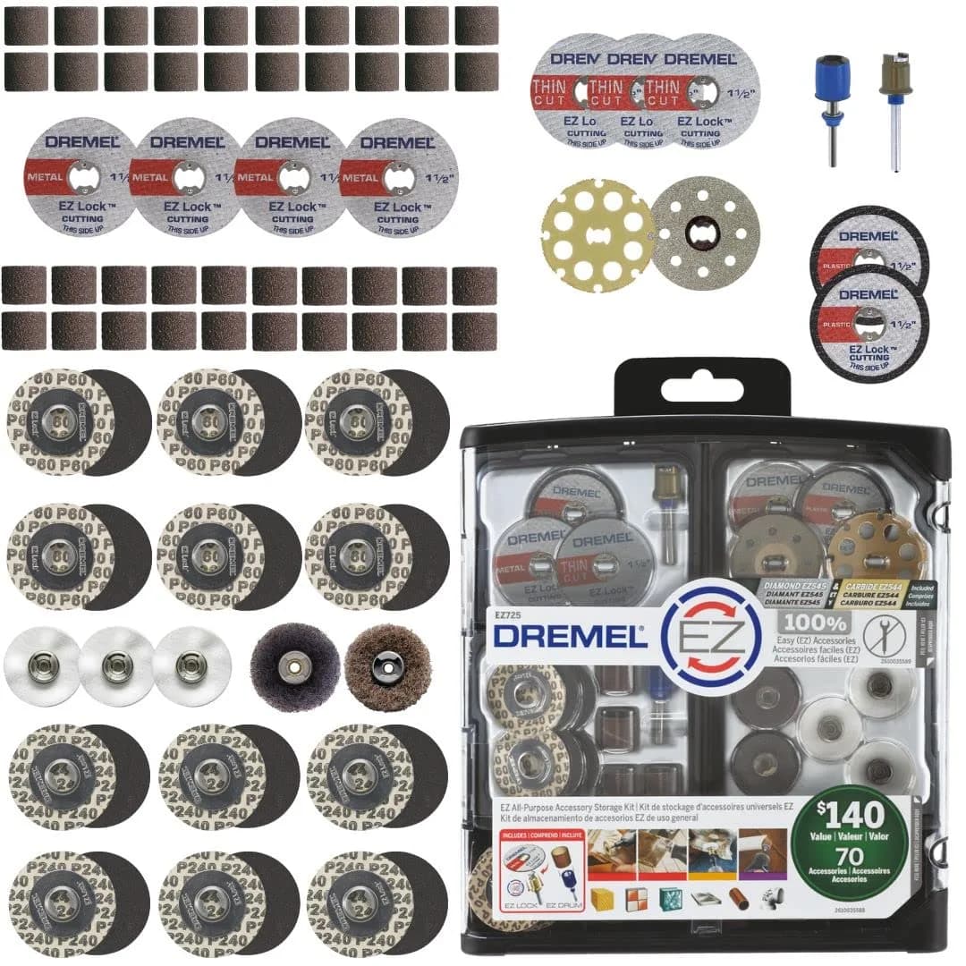 Dremel EZ725 70-Piece All-Purpose Rotary Tool Accessory Set With Storage Kit | Cutting, Polishing, Cleaning, Sanding - main product image