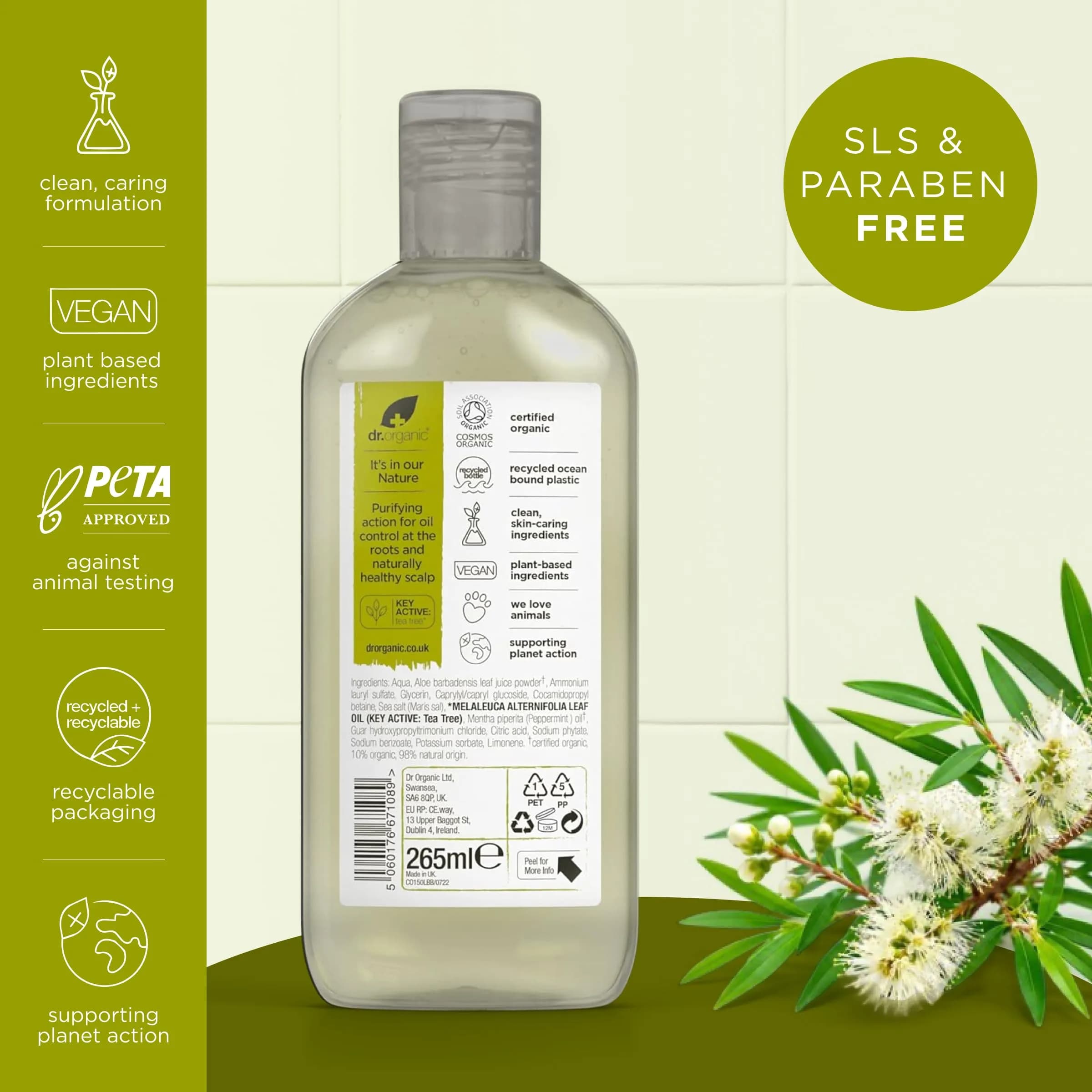 Dr. Organic Tea Tree Shampoo 265ml | Organic, Deep Cleansing for Oily Hair - view 3