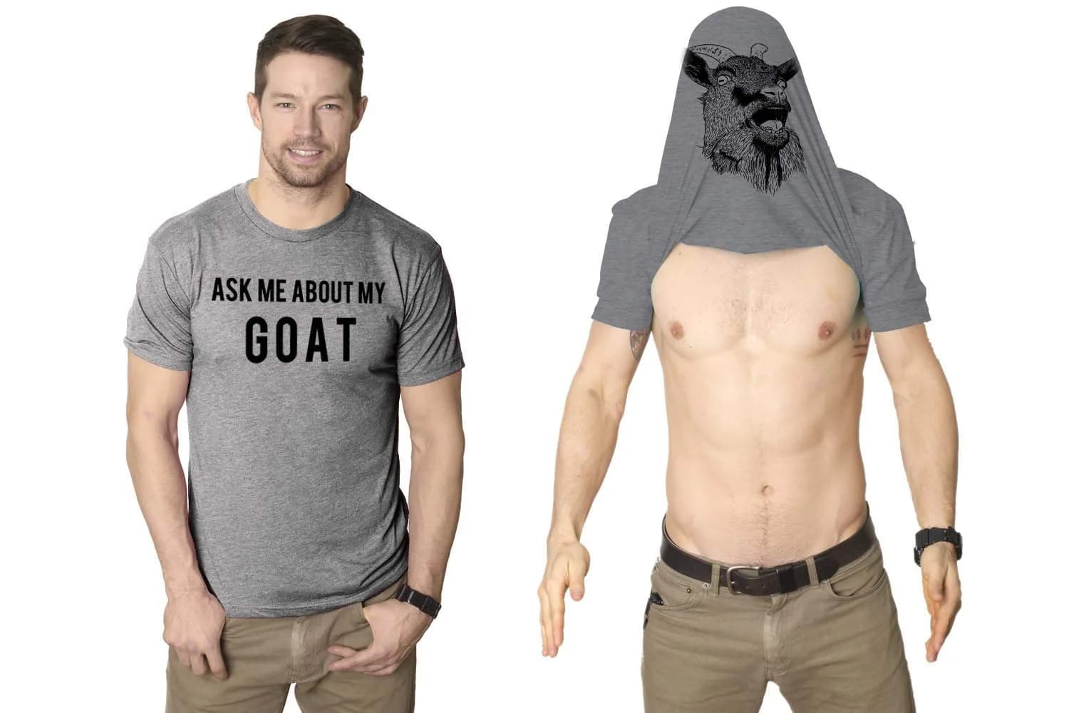 Crazy Dog T-Shirts Some People Think I Have ADD But? Men's Grey T-Shirt M | Funny Animal Sayings — Light Heather Grey - Ask About Goat / Small