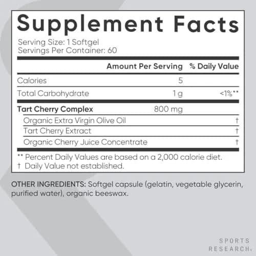 Sports Research Tart Cherry Fruit Complex 800mg 60 Count | Supports Sleep & Muscle Recovery thumbnail 4