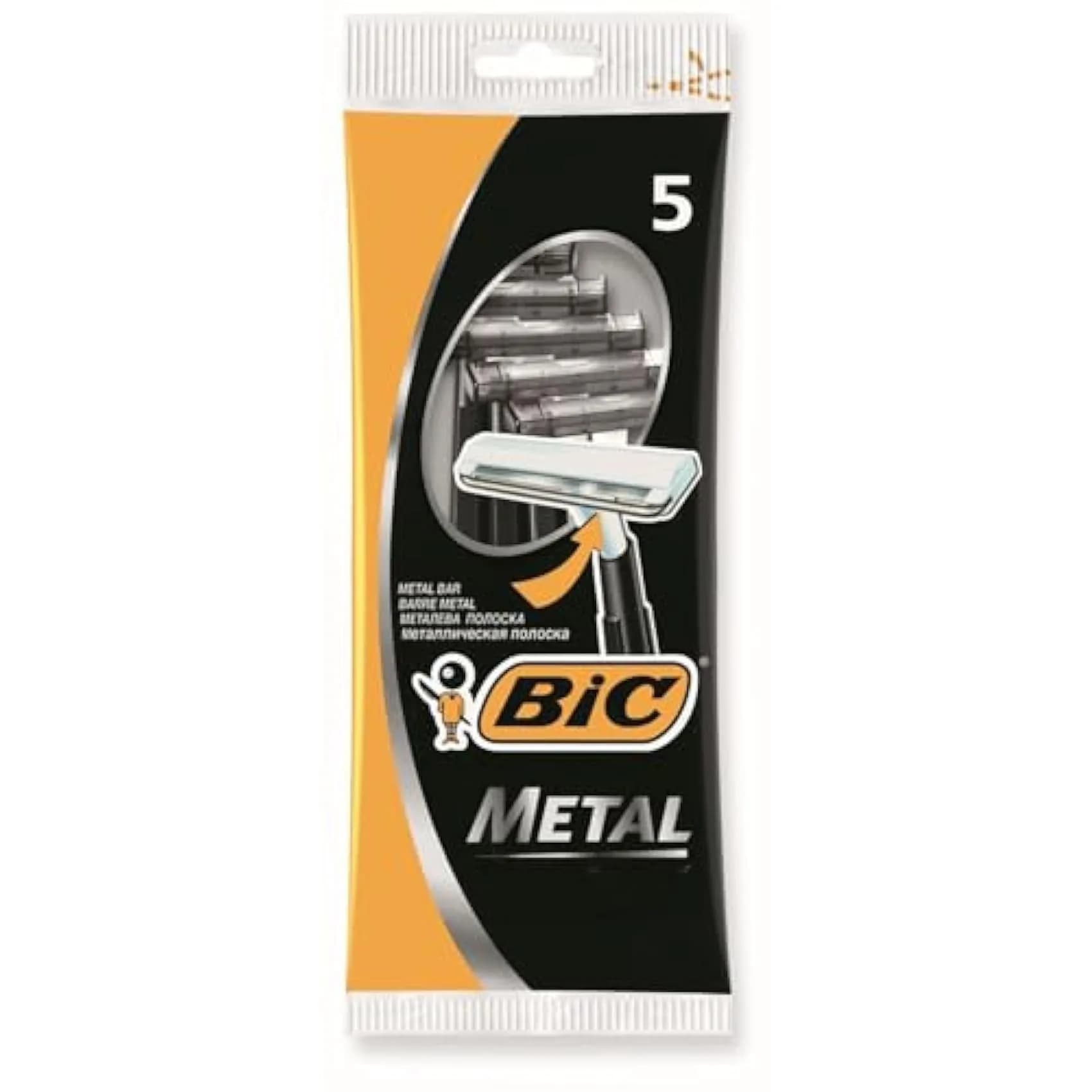 Bic Metal Men's Disposable Shaving Razors 5-Count | Single Blade for Comfortable Shave — Black