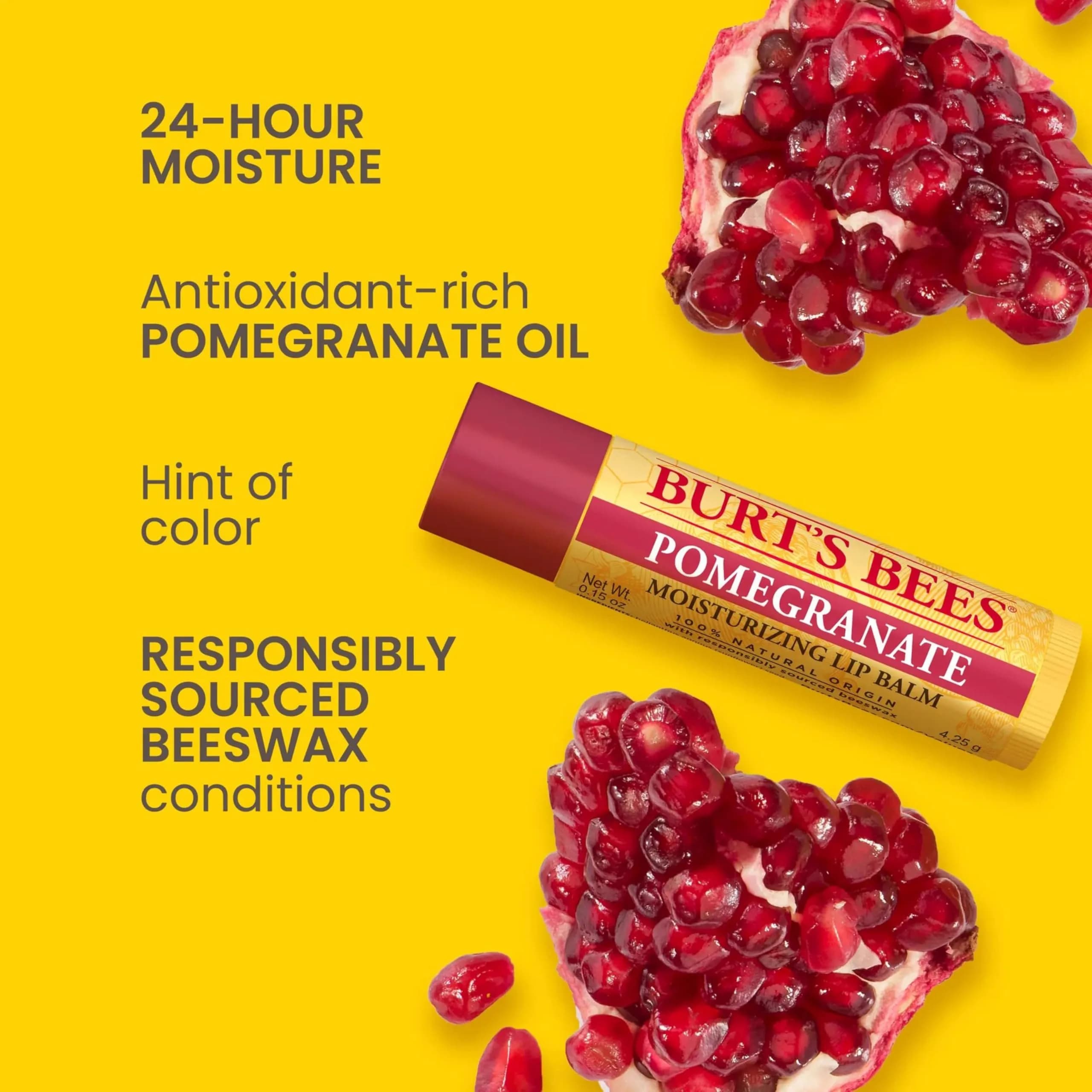 Burt's Bees Beeswax Lip Balm, Pomegranate - 4 Tubes | Natural Origin Conditioning Lip Treatment - view 3