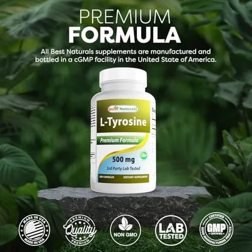 Best Naturals L-Tyrosine 500 Mg 180 Capsules Supports Mental Alertness, Energy, Focus, Healthy Glandular Function and Balance thumbnail 5