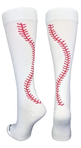 MadSportsStuff Softball Socks with Stitches Over the Calf | Youth Performance Athletic Socks in White/Red thumbnail 1