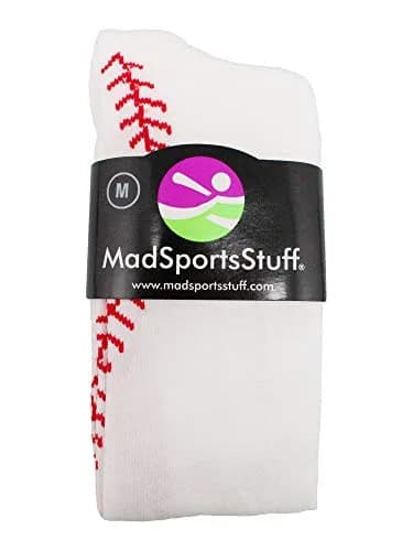 MadSportsStuff Softball Socks with Stitches Over the Calf | Youth Performance Athletic Socks in White/Red thumbnail 4