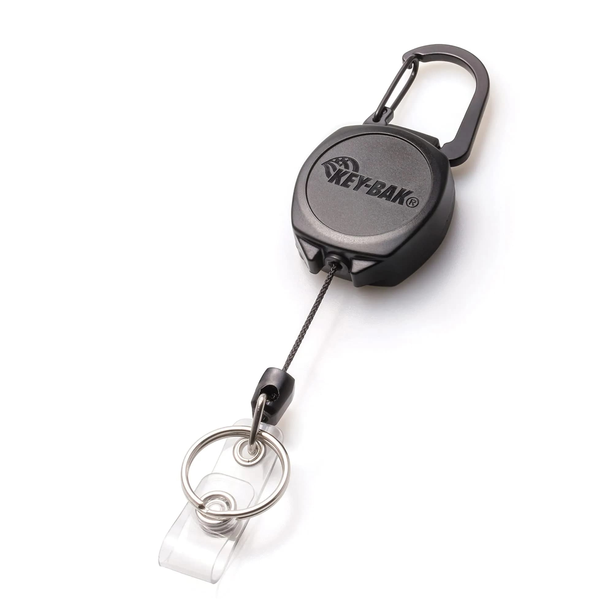 KEY-BAK Sidekick Retractable Badge Reel with Carabiner & 24" Kevlar Cord, Black | Holds Keys & ID — Black