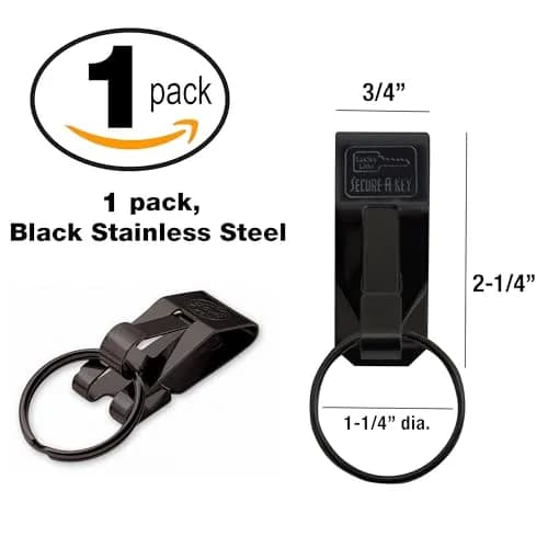 Lucky Line Original Secure-A-Key Wide Belt Clip Black | Heavy Duty Stainless Steel Key Holder thumbnail 4