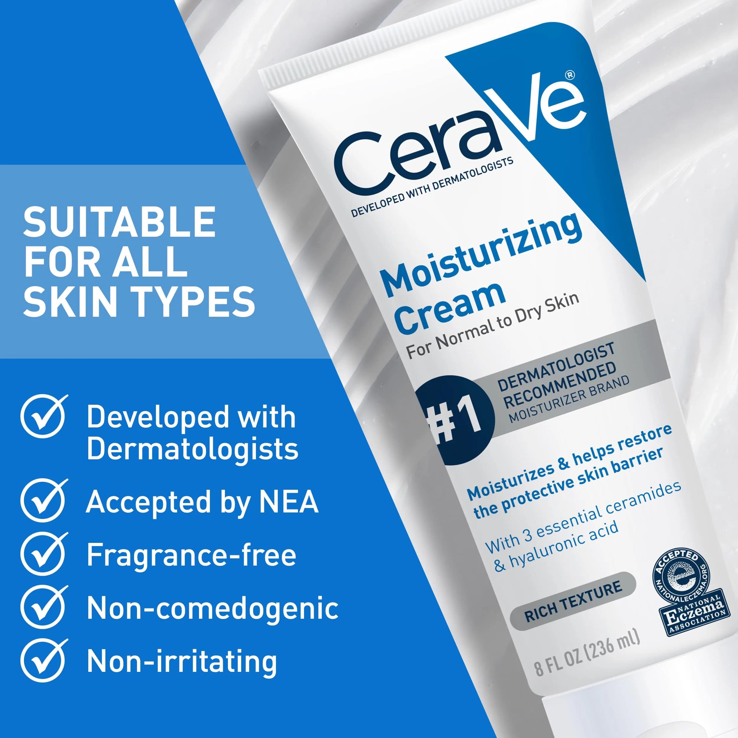 CeraVe Moisturizing Cream Face & Body Cream 539ml (19oz) | Developed with Dermatologists - view 6