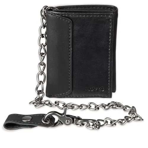 Levi's Men's Trifold Wallet - Slim & Stylish with ID Window & Chain, Black thumbnail 1