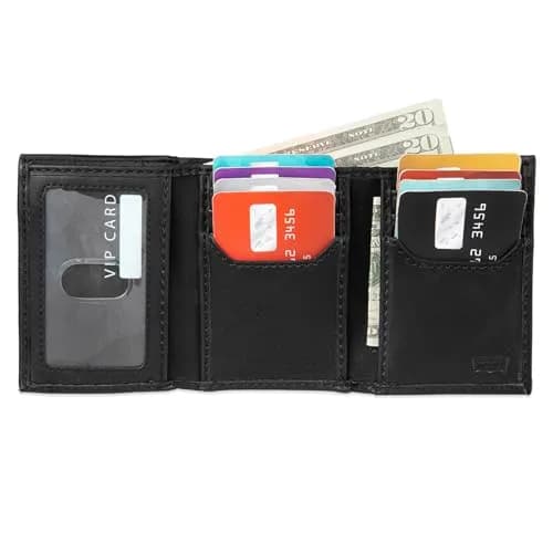 Levi's Men's Trifold Wallet - Slim & Stylish with ID Window & Chain, Black thumbnail 6