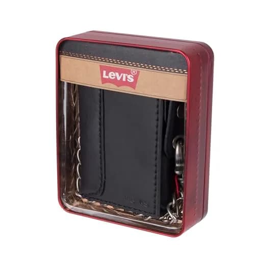 Levi's Men's Trifold Wallet - Slim & Stylish with ID Window & Chain, Black thumbnail 7