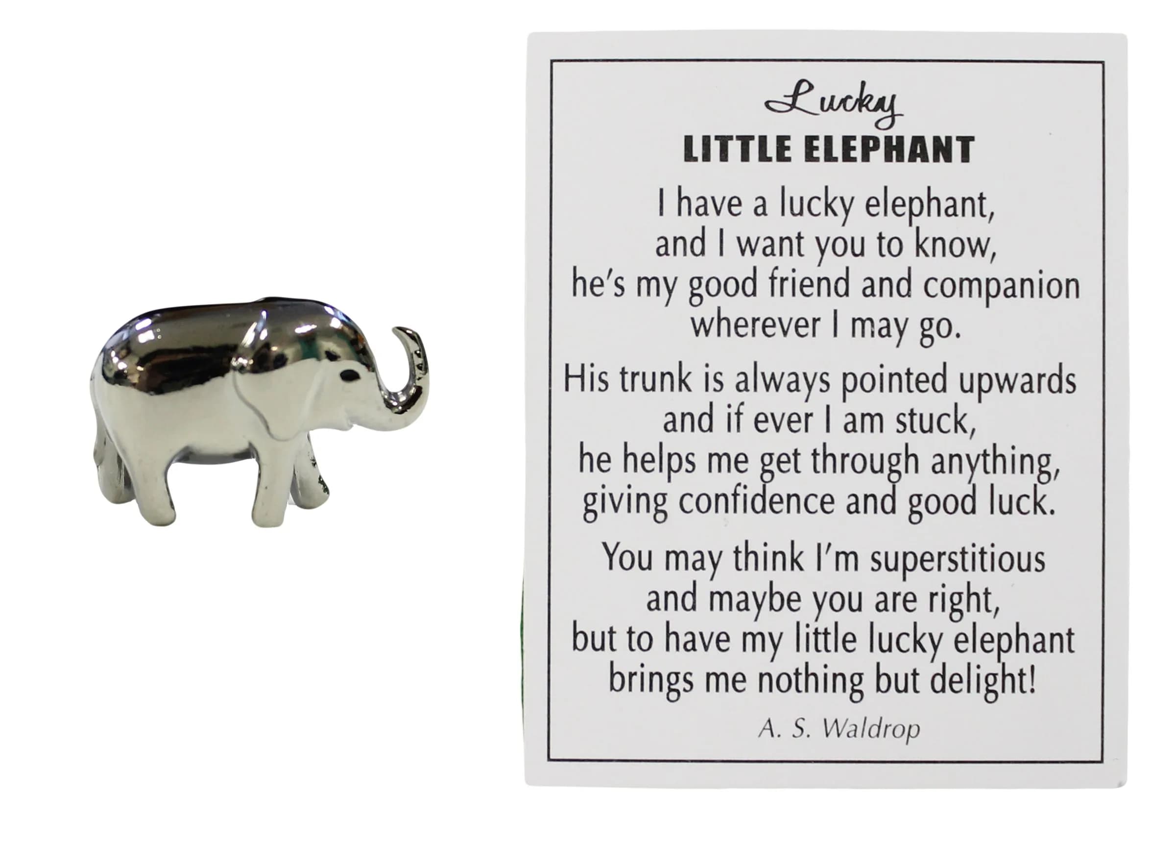 Ganz Lucky Little Elephant Charm with Story Card! Sterling Silver, 0.5 inch Height | Animal Theme Pendant — Silver