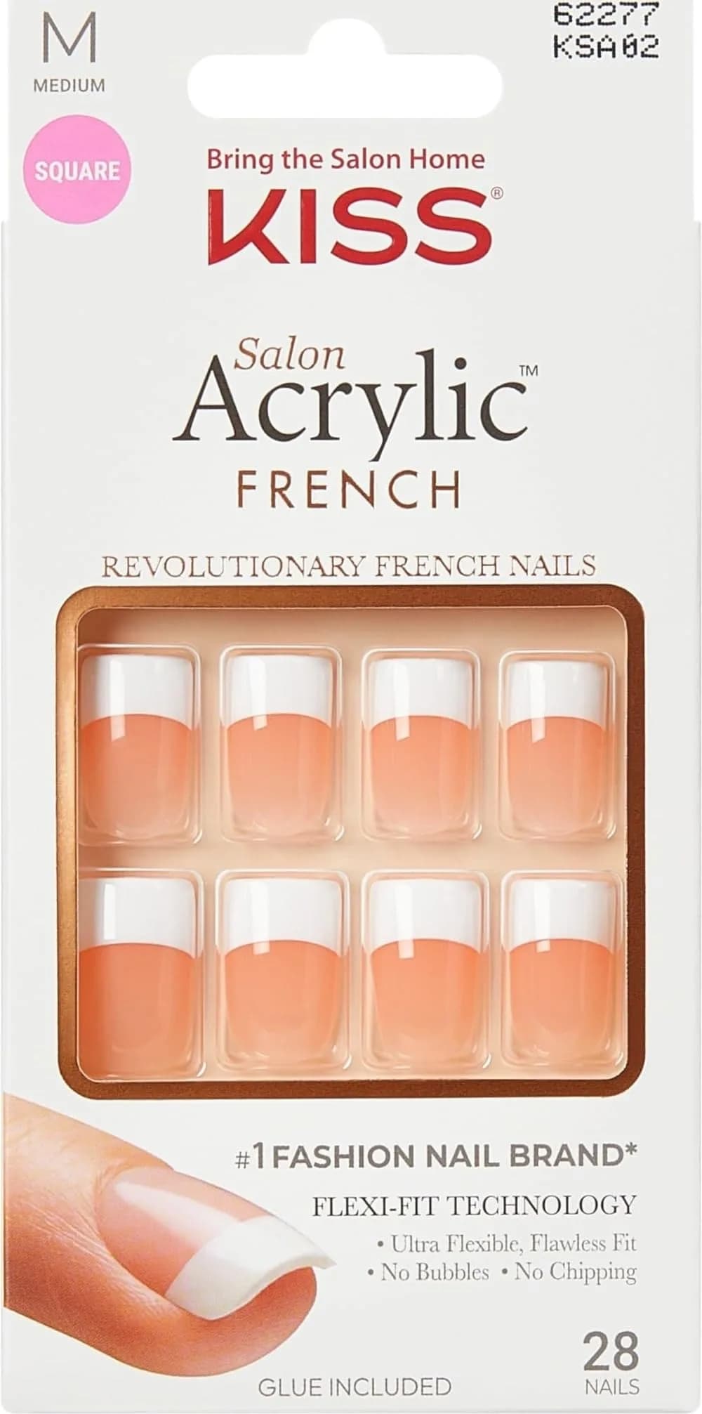 KISS Salon Acrylic French Tip Press On Nails Medium Square 'Sugar Rush' 28 Count | Authentic USA Import - main product image
